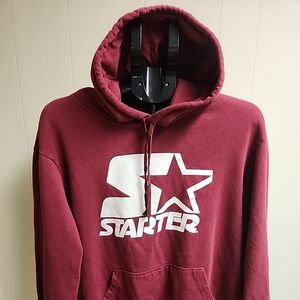 VINTAGE Starter Sweatshirt Mens Extra Large Red Maroon Pullover Hoody